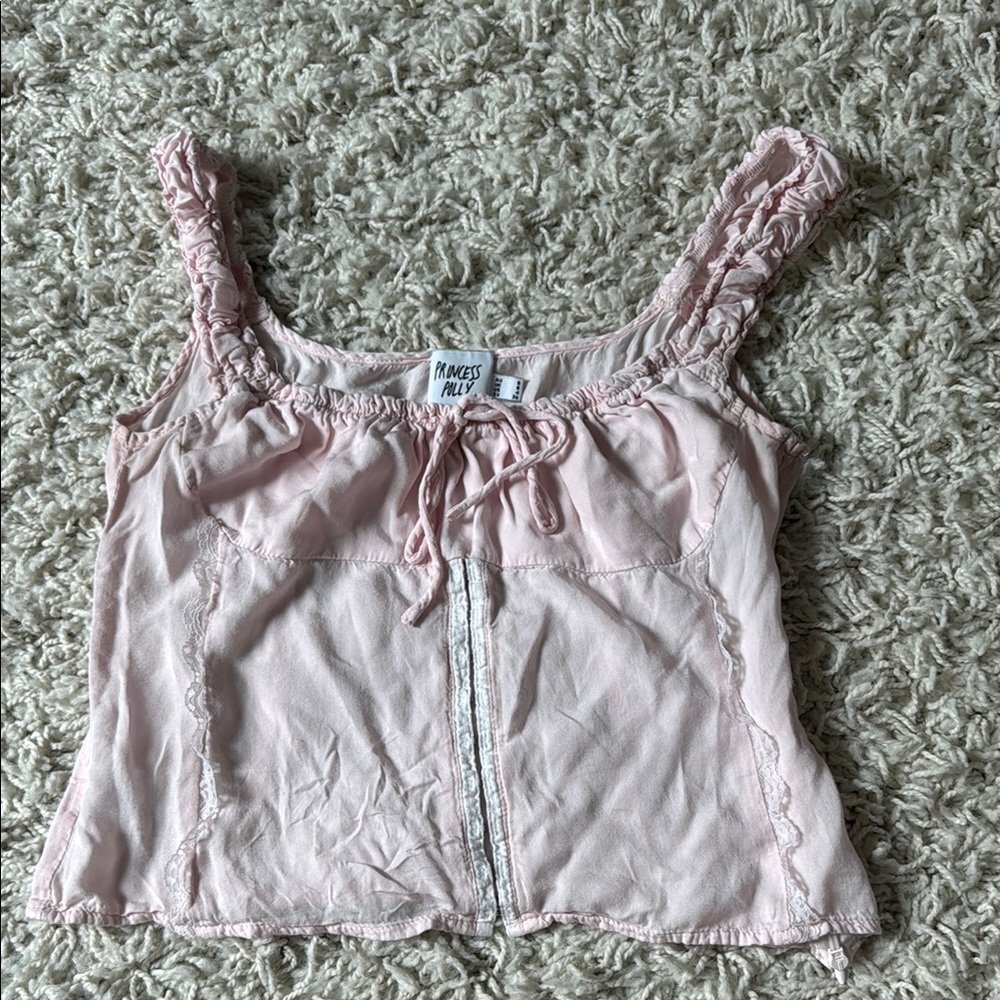 Princess Polly Pink Sleeveless Camisole with Ruched Tie Front and V-Neck
